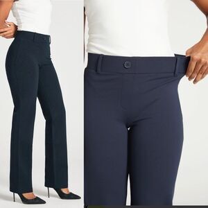 Betabrand Womens Knit Pants career Yoga High Rise Straight Blue‎ Lg long Pull On